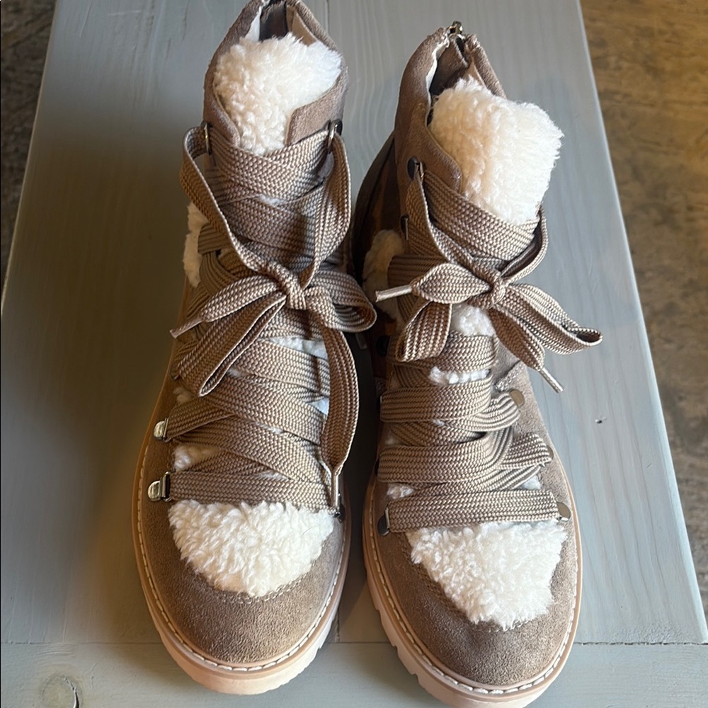 Dolce Vita Tan and Cream Winter Boots with Distressed Finish